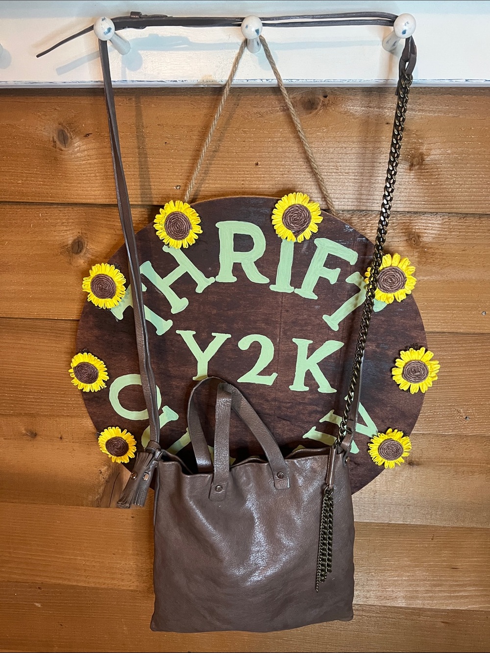 Marni Italian Leather Chain Brown Crossbody Handle Purse Tote Bag Adjustable